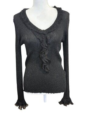 Etro Black Metallic Ruffle Knit Sweater Size 42/US 6 NWT